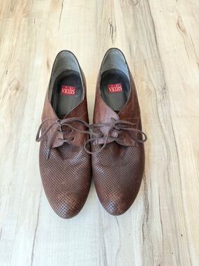 Vialis Brown Leather Lace-Up Low Heel Oxfords for Women - 39 EU